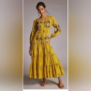 Samant Chauhan For Anthropologie Embroidered V-Neck Maxi Dress